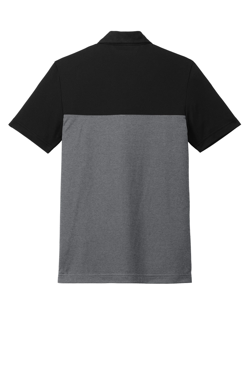 Men's TravisMathew Sunset Blocked Polo in black and dark grey Heather, with a flat back design, by Print-View.