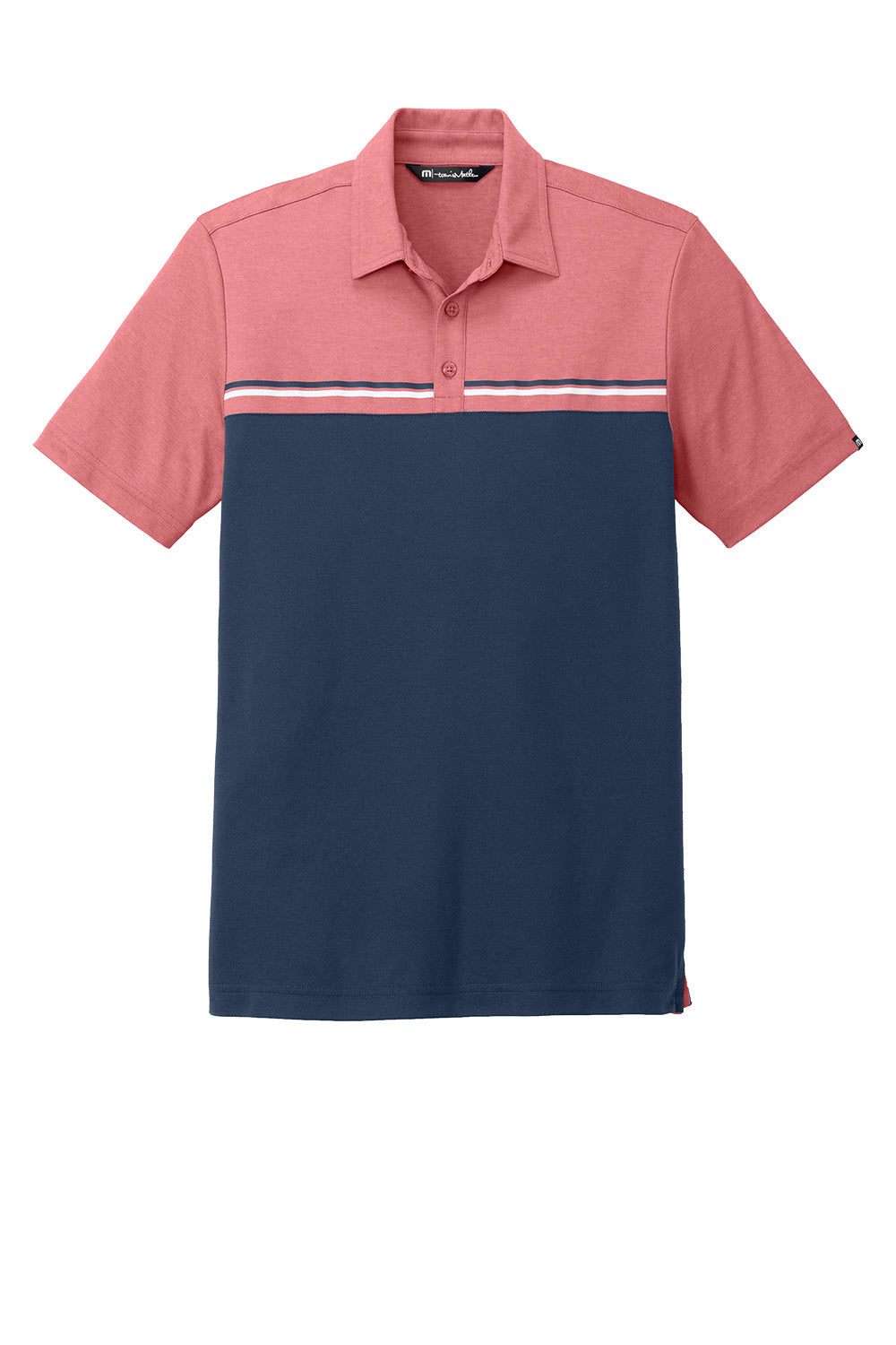 Men's TravisMathew Sunset Blocked Polo shirt in cardinal heather and blue nights, flat front style, by Print-View.