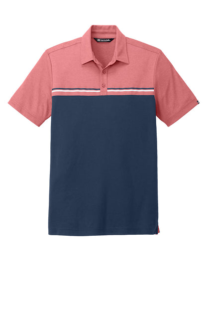 Men's TravisMathew Sunset Blocked Polo shirt in cardinal heather and blue nights, flat front style, by Print-View.