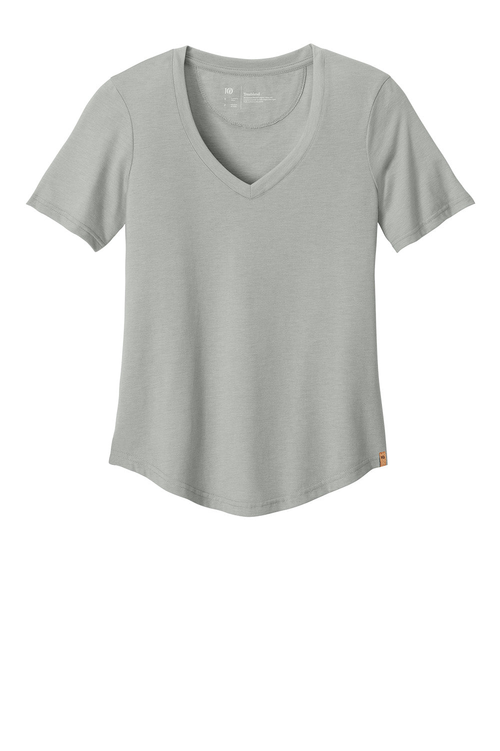 Print-View women's TreeBlend V-neck T-shirt in heather grey, featuring a comfortable fit and soft fabric for casual wear.
