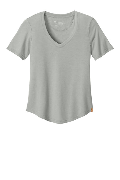 Print-View women's TreeBlend V-neck T-shirt in heather grey, featuring a comfortable fit and soft fabric for casual wear.