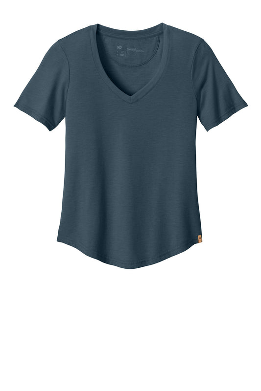 Print-View women's TreeBlend V-neck T-shirt featuring moonlit ocean heather fabric, front view showing soft, comfortable fit.