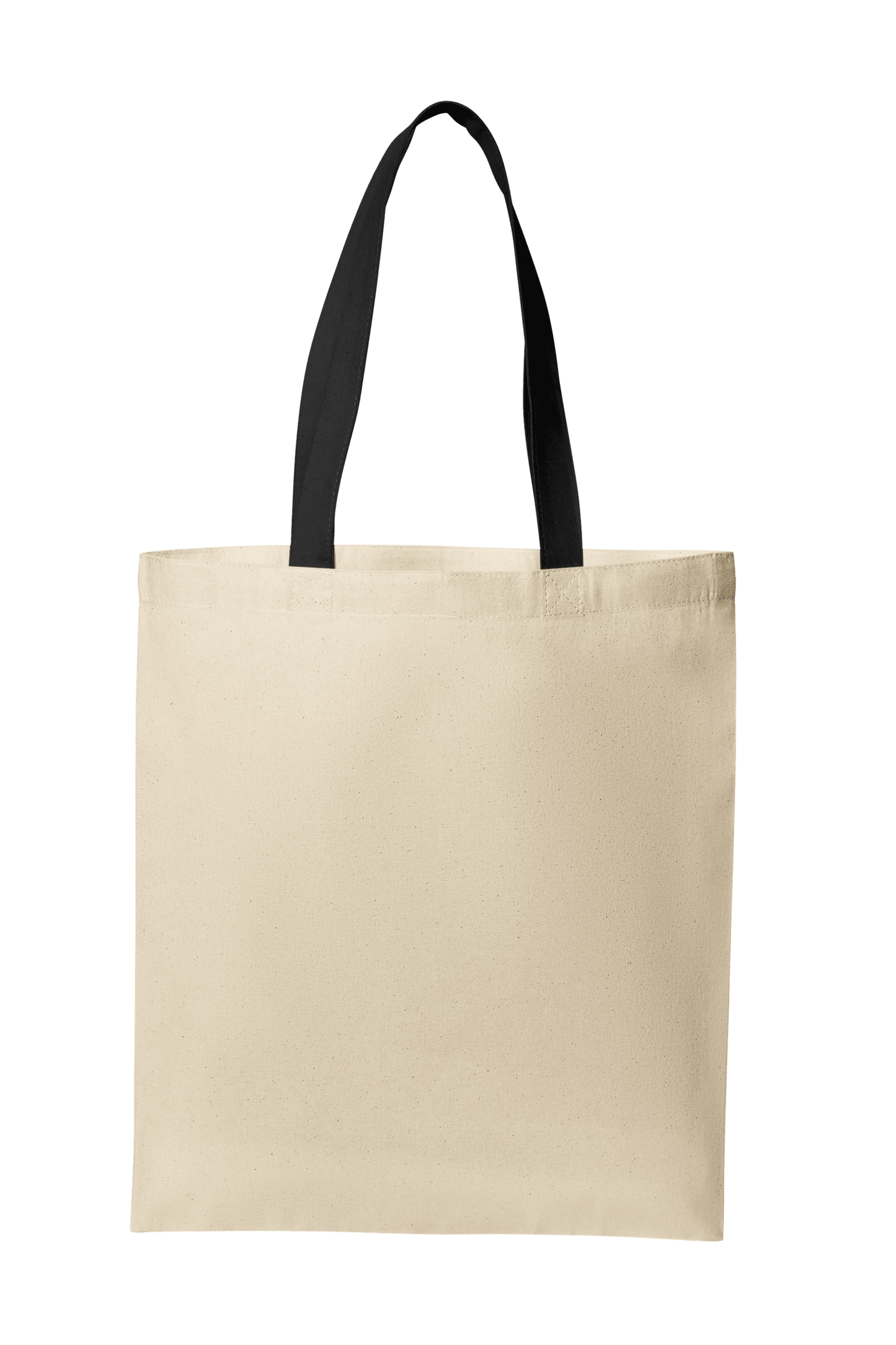 Black cotton tote bag with Print View logo, showcasing lightweight reusable cloth bag with natural and black color options.