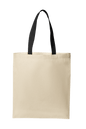 Black cotton tote bag with Print View logo, showcasing lightweight reusable cloth bag with natural and black color options.