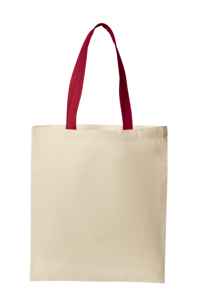 Natural red-print cotton tote bag by Print View, lightweight reusable cloth bag with customizable options and simple design.