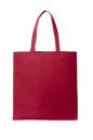 Red cotton tote bag by Print View with printed design, lightweight reusable cloth bag for shopping or casual use.