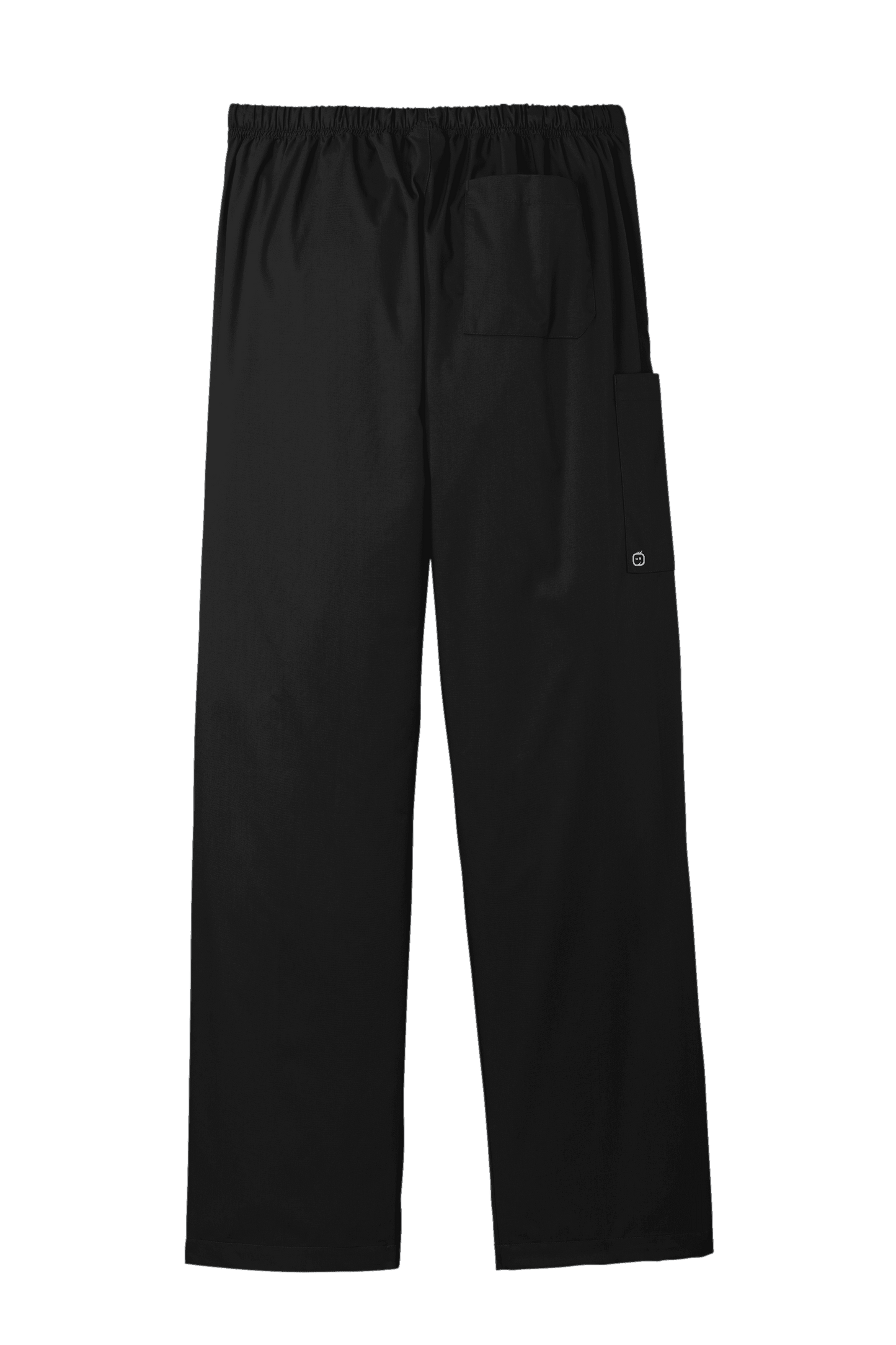 Black unisex medical workwear Flex cargo scrub pant by Wink, showing a back view with functional pockets and comfortable fit.