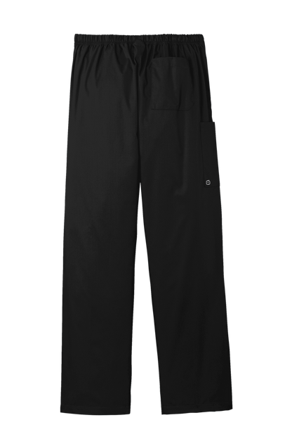 Black unisex medical workwear Flex cargo scrub pant by Wink, showing a back view with functional pockets and comfortable fit.