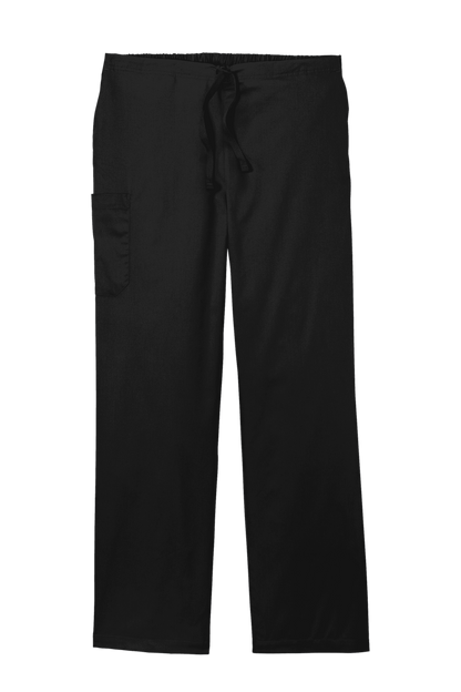 Unisex black medical workwear scrub cargo pant with flexible fabric and functional pockets, designed for healthcare professionals.