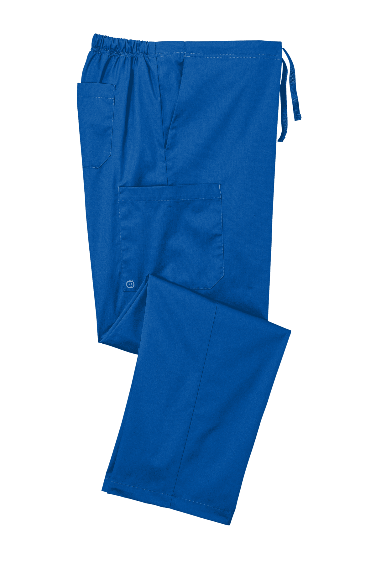 Unisex blue Wink Medical Workwear Flex Cargo Scrubs pants folded, featuring multiple pockets and comfortable fit.