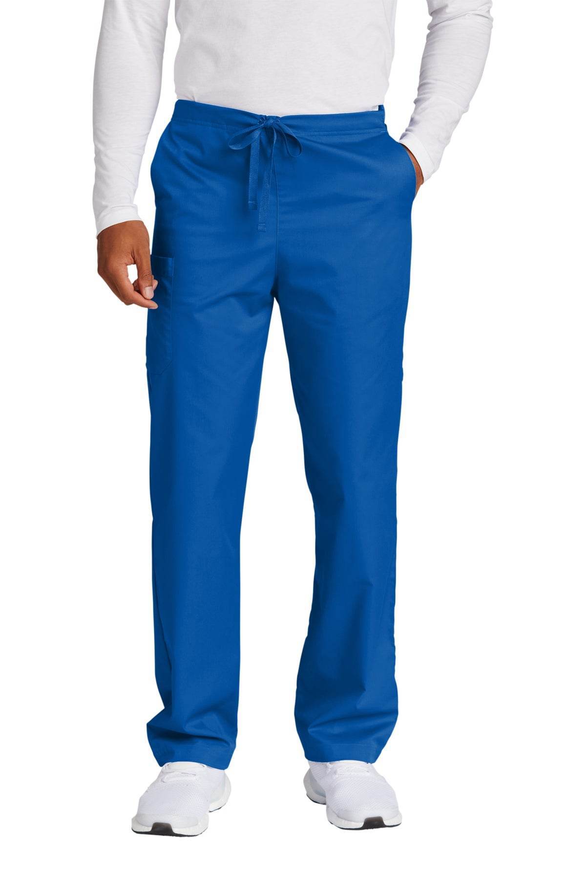 Blue unisex medical workwear flex cargo scrub pant by Wink, featuring practical pockets and comfortable fit for healthcare professionals.
