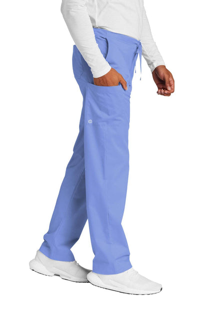 Light blue unisex medical workwear scrub cargo pant from Wink, featuring flexible fabric and side pockets for nursing professionals.