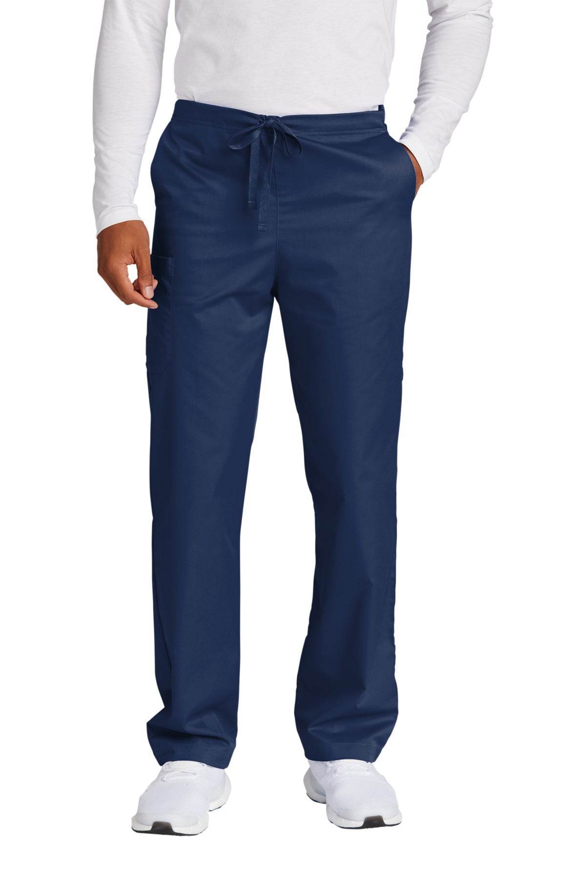 Navy unisex medical workwear cargo scrub pants from Wink, featuring functional pockets and a comfortable fit for healthcare professionals.