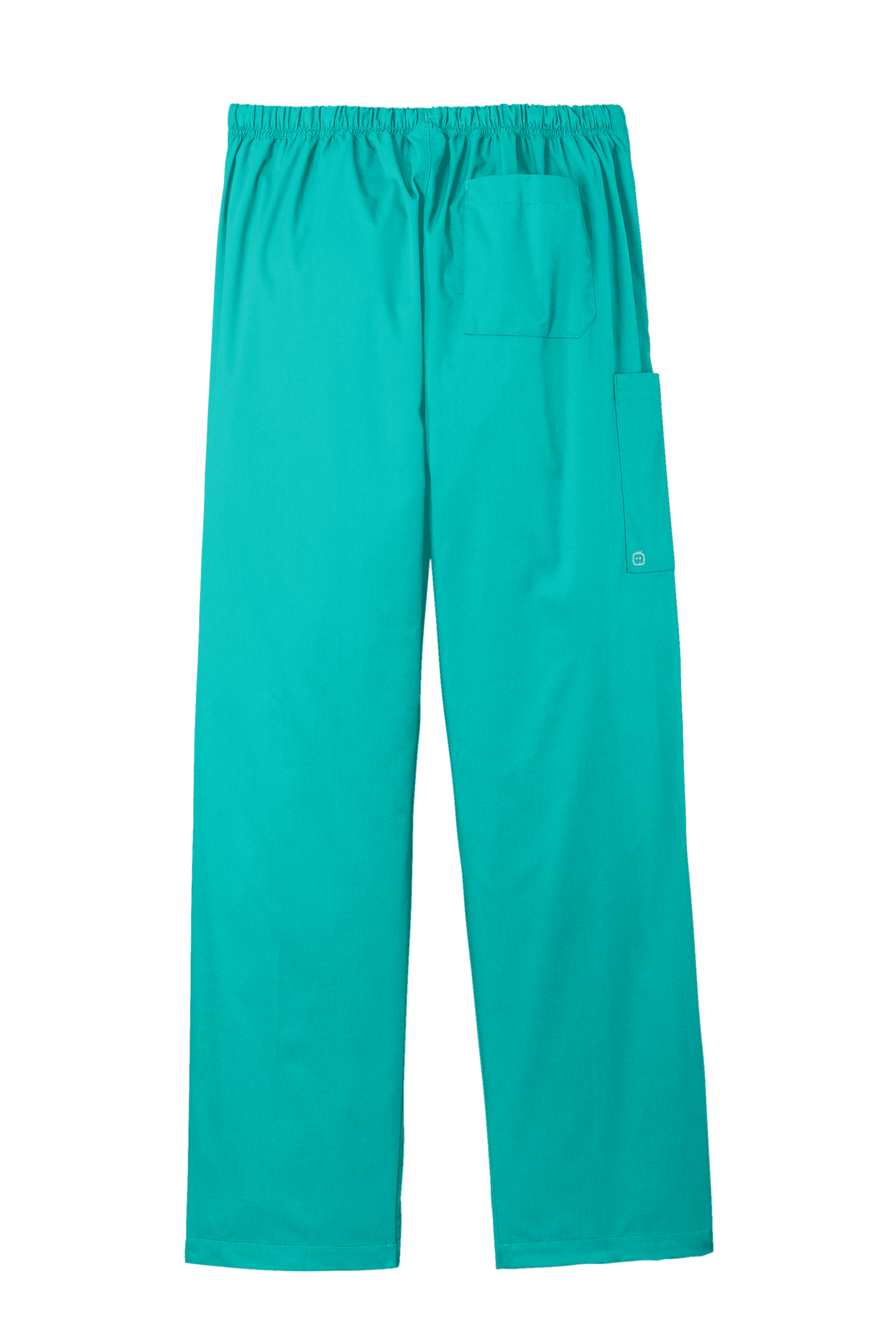 Unisex teal Wink Medical Workwear Flex Cargo Scrubs pants with multiple pockets, back view, designed for healthcare professionals.