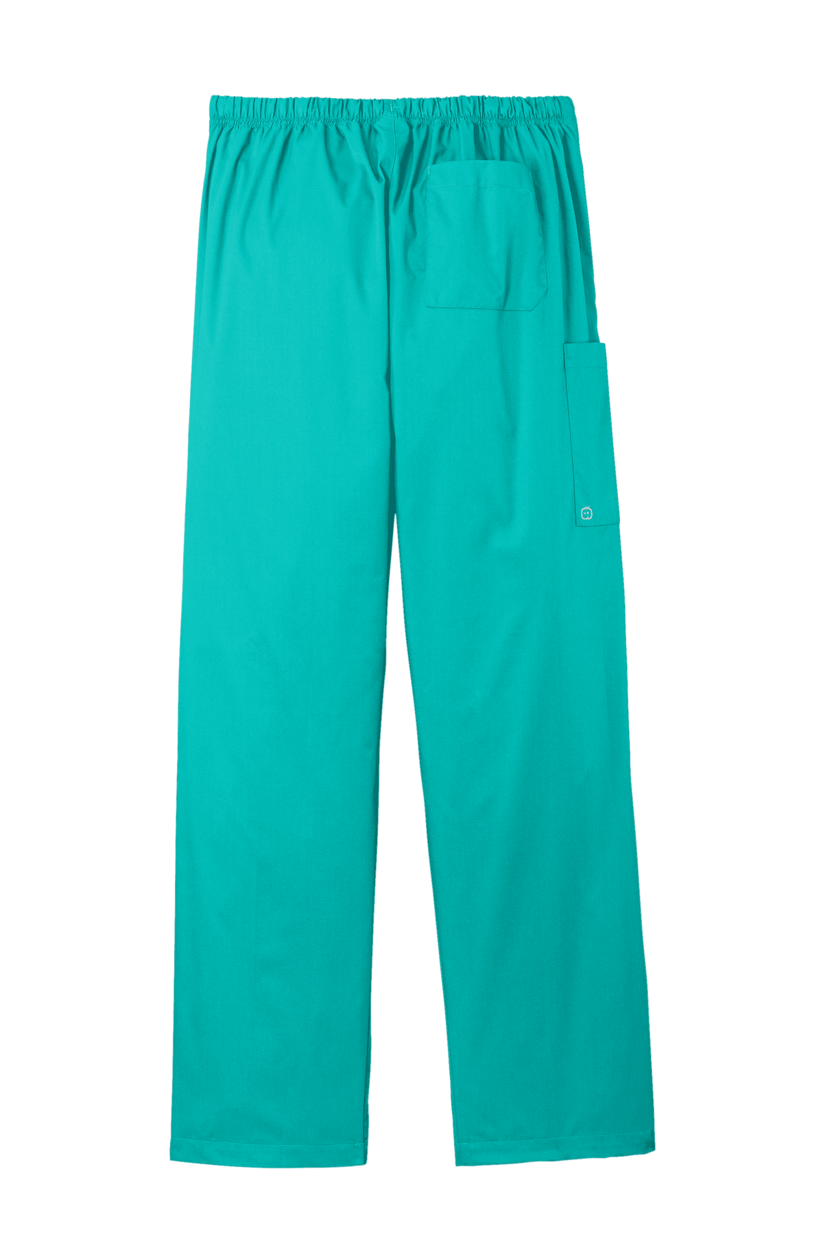 Unisex teal Wink Medical Workwear Flex Cargo Scrubs pants with multiple pockets, back view, designed for healthcare professionals.