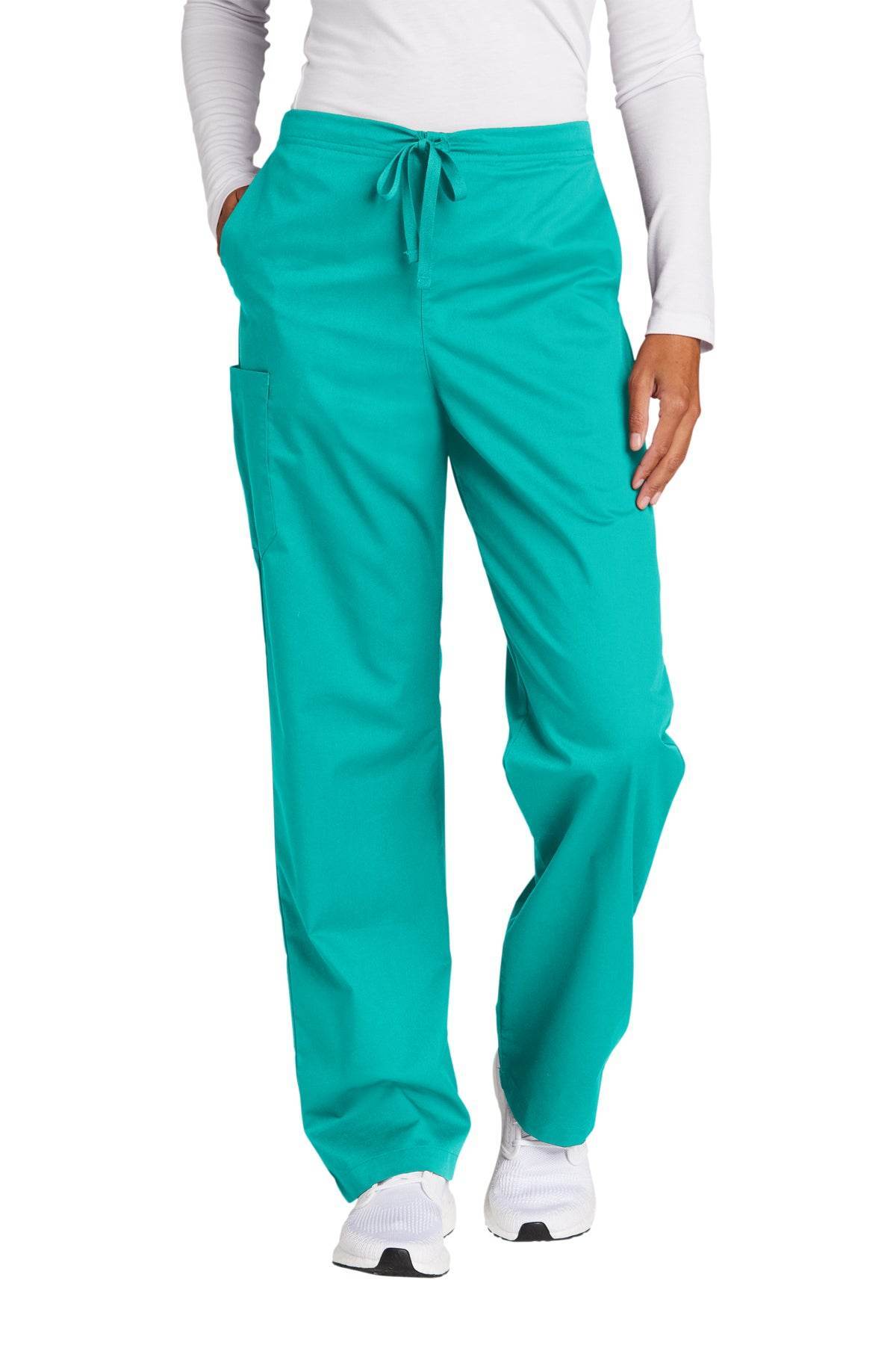 Unisex teal medical workwear cargo scrub pant from Wink with front view, featuring a flexible, functional design for healthcare professionals.