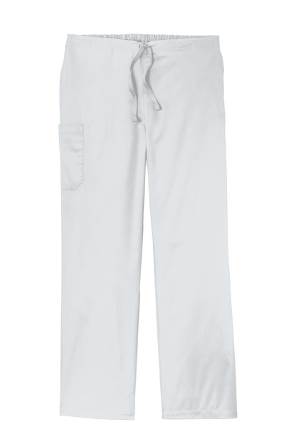 Wink unisex white short work flex cargo scrubs pants with multiple pockets, designed for medical professionals and nursing staff.