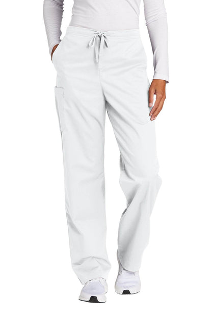 White Wink unisex short work flex cargo scrub pants with front pockets, designed for medical and nursing professionals.