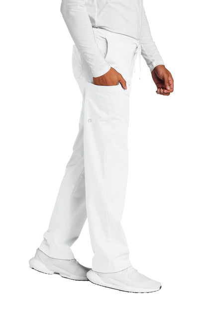Wink unisex short work flex cargo scrub pants in white, designed for medical professionals with functional pockets and comfortable fit.