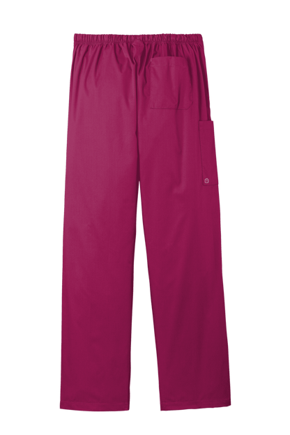 Wink unisex short work flex cargo scrub pants in wine, featuring functional pockets and comfortable stretch fabric.