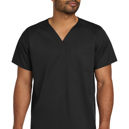 Unisex Medical Workwear Flex Chest Pocket V-Neck Top Black