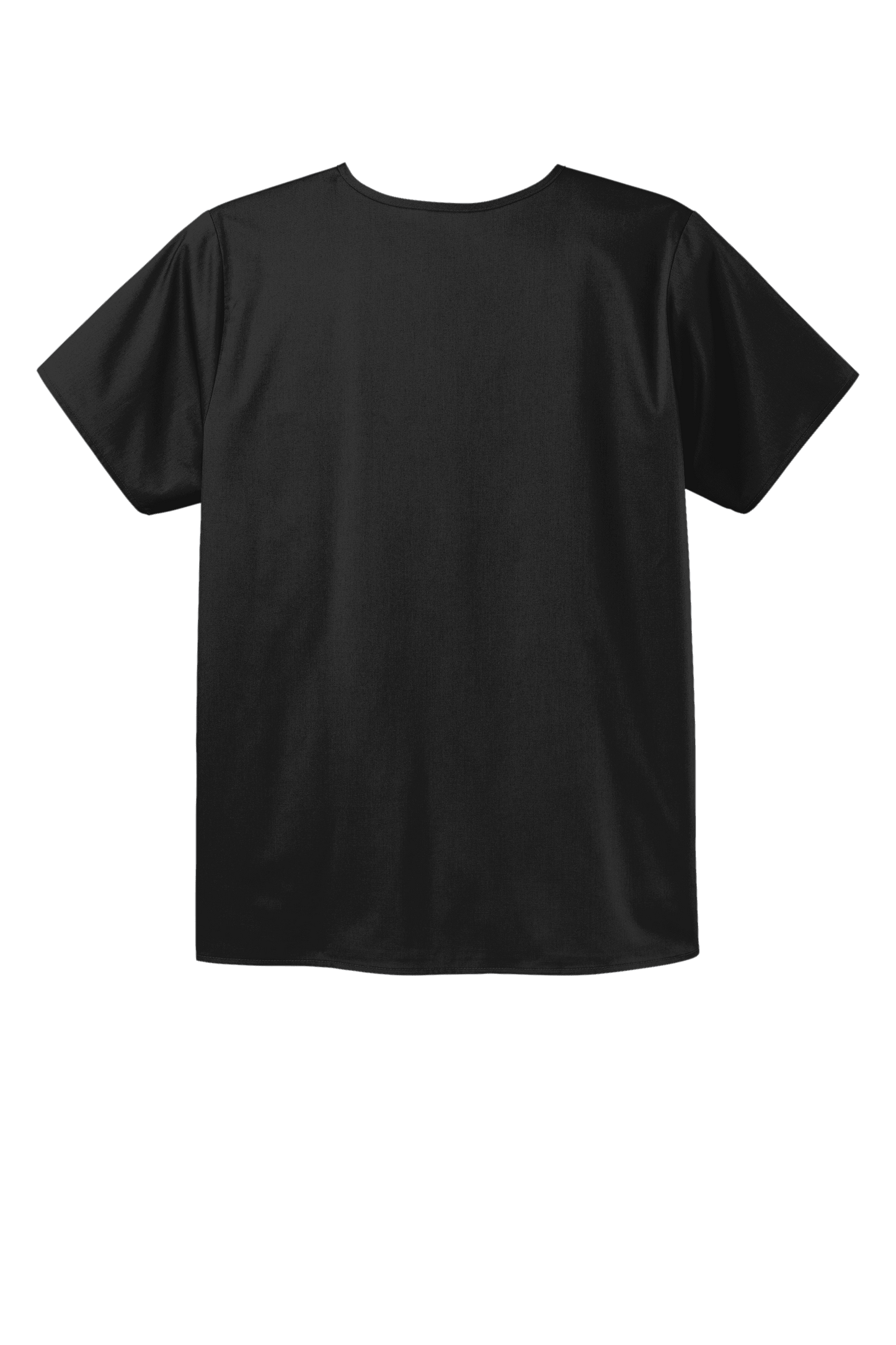 Unisex black Wink medical scrubs top with V-neck and flexible chest pocket, shown from the back view.