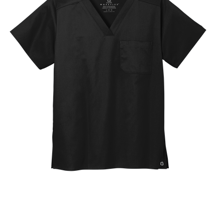 Unisex Medical Workwear Flex Chest Pocket V-Neck Top Black Front