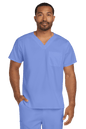 Light blue unisex medical scrubs top by Wink with a V-neck and flexible chest pocket, designed for comfortable workwear.