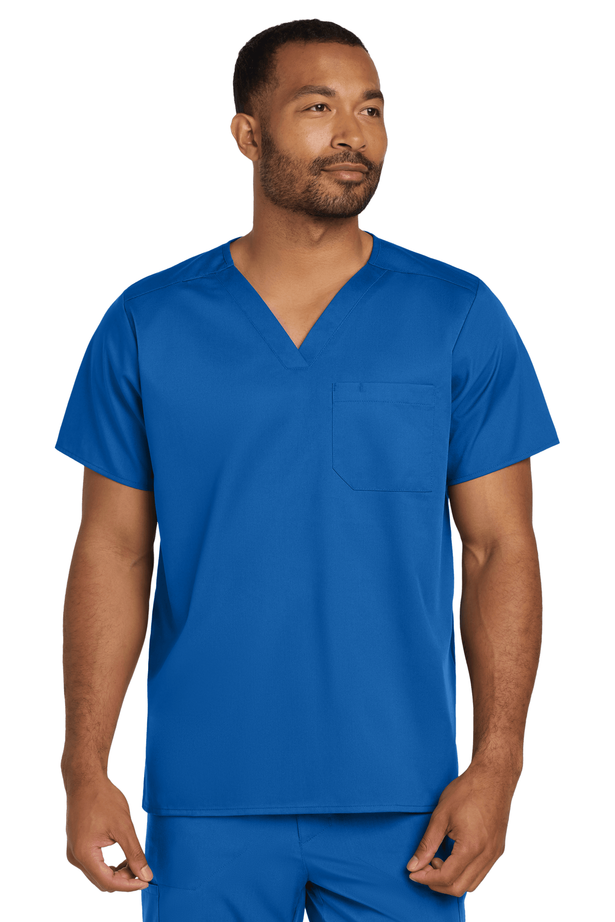 Royal blue unisex Wink medical scrubs top with V-neck and flex chest pocket, ideal for healthcare professionals.