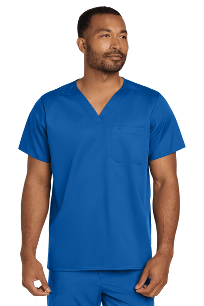 Royal blue unisex Wink medical scrubs top with V-neck and flex chest pocket, ideal for healthcare professionals.