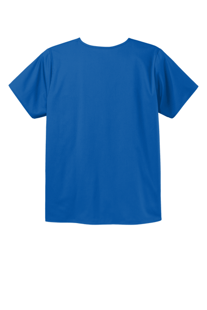 Royal blue unisex medical scrubs top with V-neck and flex chest pocket, made by Wink for comfortable workwear.