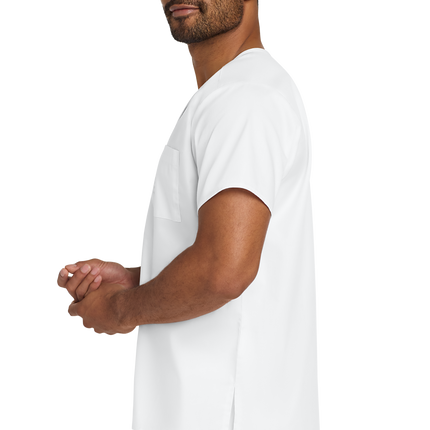 Unisex Medical Workwear Flex Chest Pocket V-Neck Top White model side