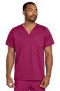 Unisex Wink medical scrubs top with V-neck, flex chest pocket, and printed design in wine color.