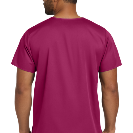Unisex Medical Workwear Flex Chest Pocket V-Neck Top Wine model back