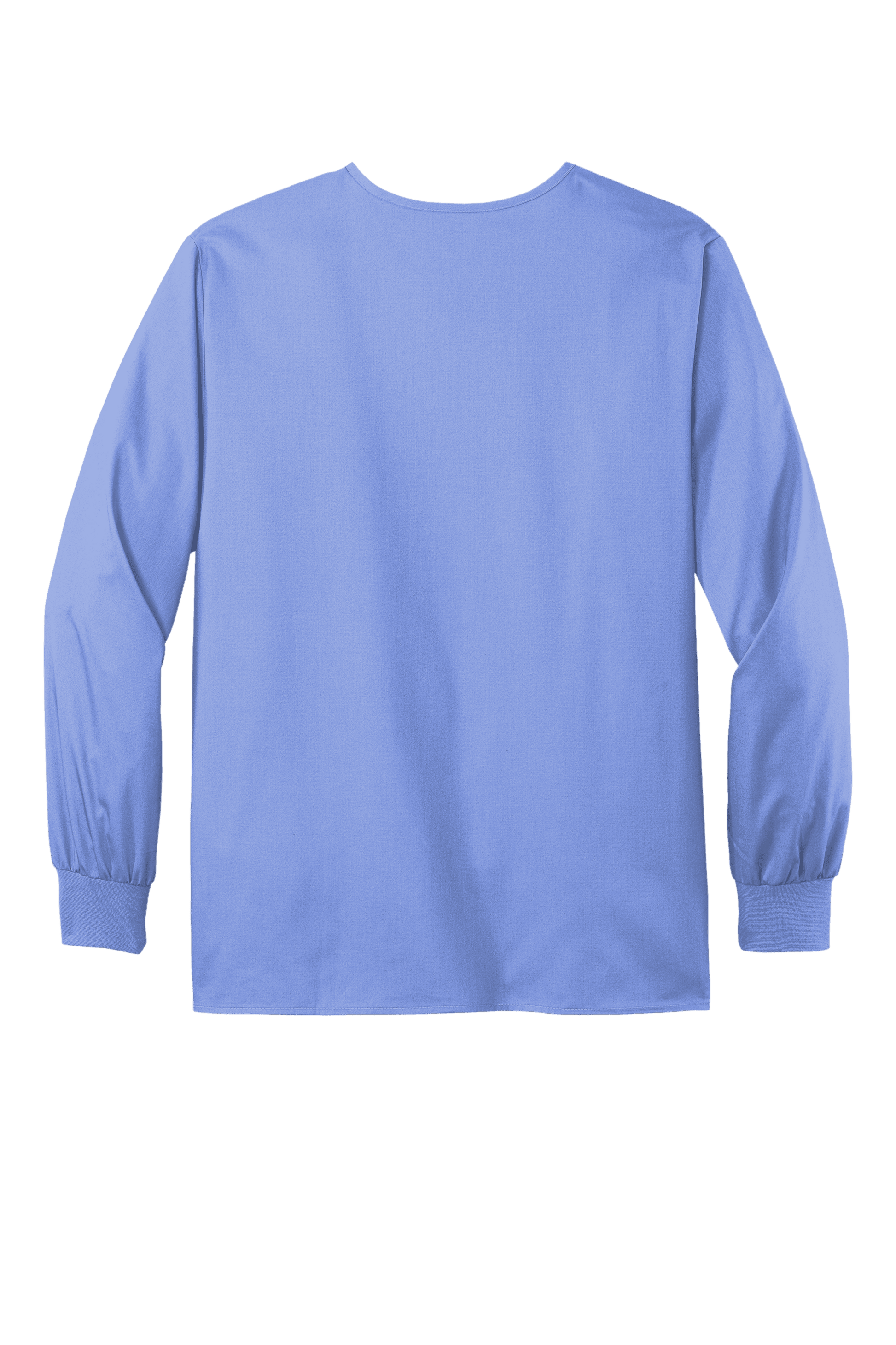 Light blue unisex Wink workwear scrub jacket with snap-front closure, ideal for medical professionals and customizable options.