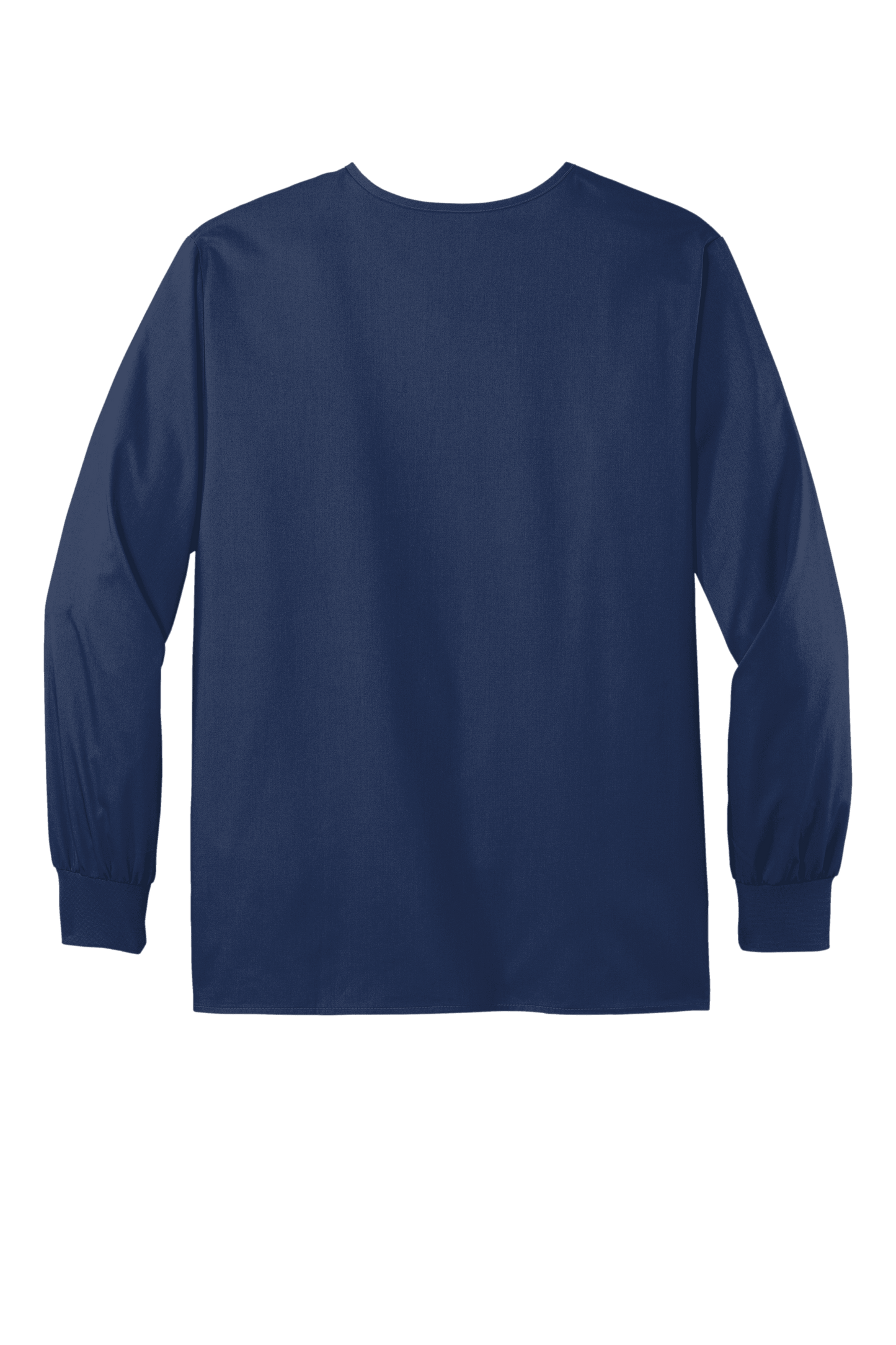 Navy unisex workwear scrub jacket by Wink with snap-front closure, flexible fabric, suitable for medical professionals.