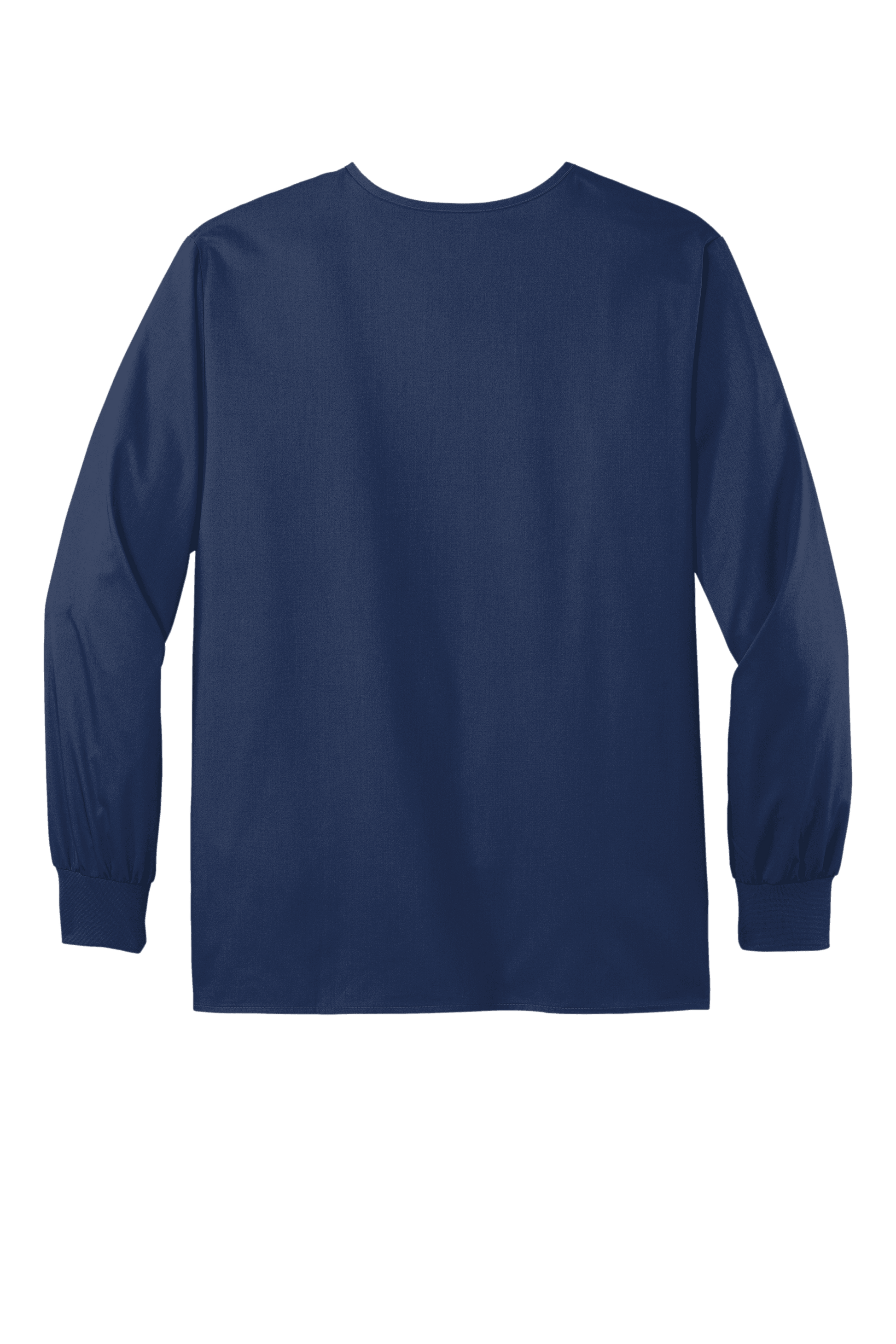 Navy unisex workwear scrub jacket by Wink with snap-front closure, flexible fabric, suitable for medical professionals.