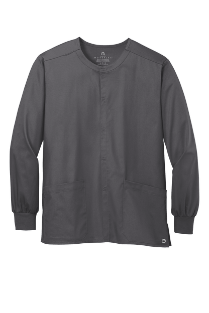 Unisex Pewter Grey Wink workwear scrub jacket with snap front, made of durable fabric for medical or healthcare professionals.