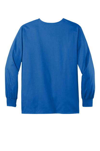 Unisex Wink Workwear Flex Snap-Front Scrub Jacket in royal blue, shown from the back with a clean, professional look.