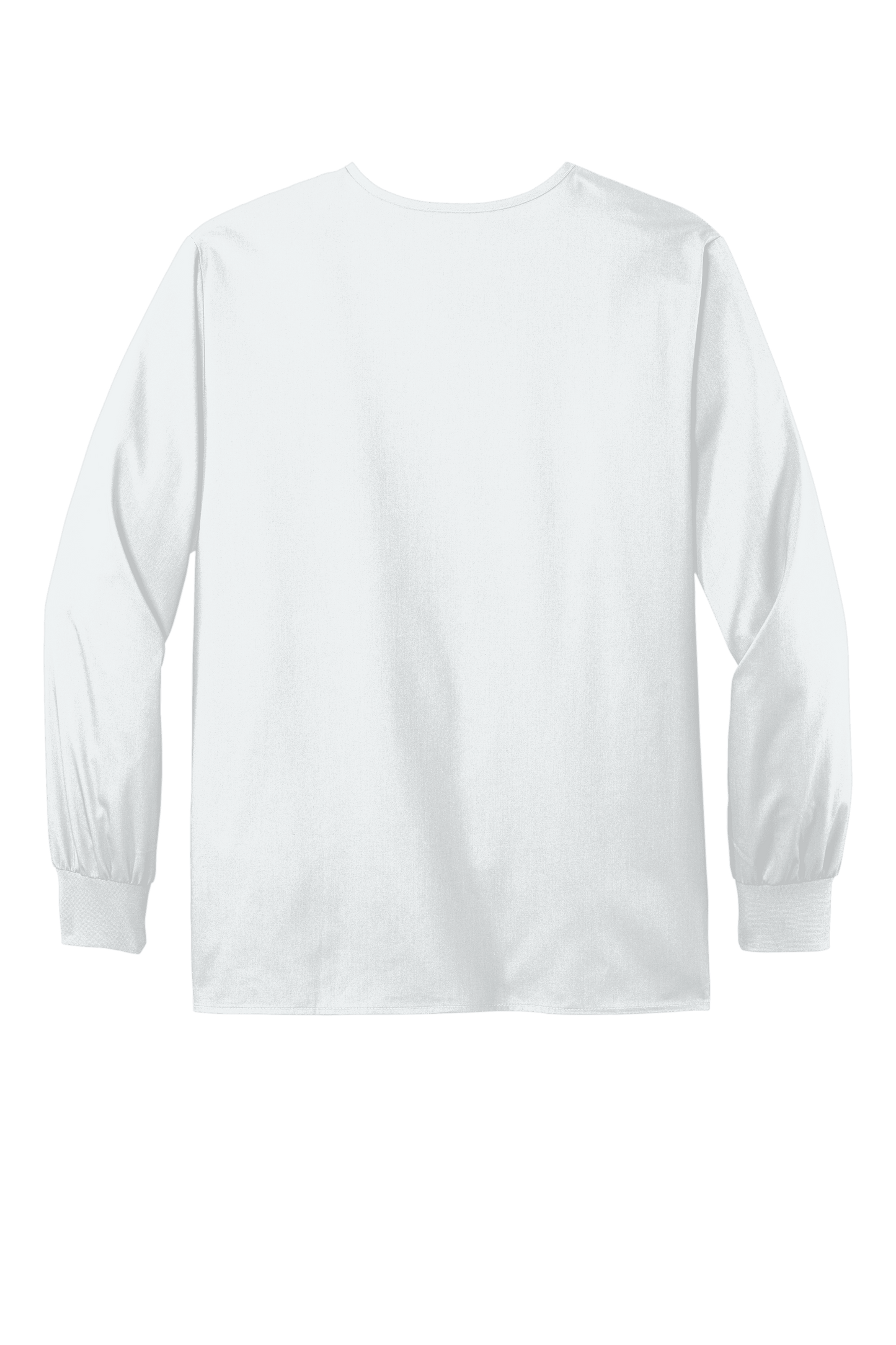 Unisex Wink workwear scrub jacket with snap front, white color, back view showing flexible fabric for medical professionals.