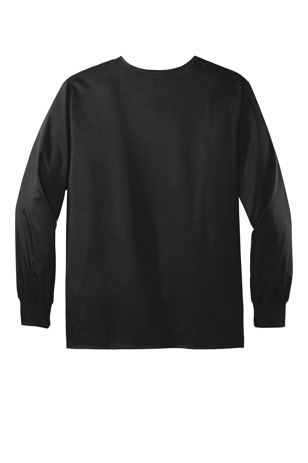 Black Wink® Unisex WorkFlex snap-front scrub jacket with a flat back, designed for comfort and professional medical wear.