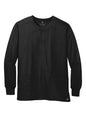 Black Wink® WorkFlex unisex scrub jacket with snap-front closure, featuring a flat front design for professional healthcare attire.