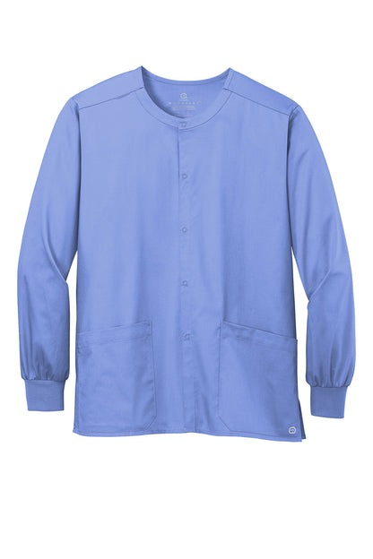 Wink® Unisex WorkFlex Snap-Front Scrub Jacket by Print-View, flat front view showing durable fabric and functional snap closure.