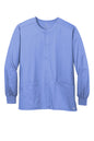 Wink® Unisex WorkFlex Snap-Front Scrub Jacket by Print-View, flat front view showing durable fabric and functional snap closure.