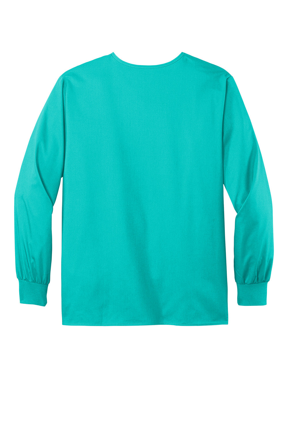 Teal Wink® Unisex WorkFlex Snap-Front Scrub Jacket by Print-View showing a flat back view with front snap closure.