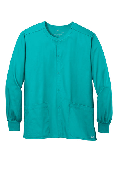 Teal Wink® Unisex WorkFlex snap-front scrub jacket with front pockets, designed for medical professionals, by Print-View.
