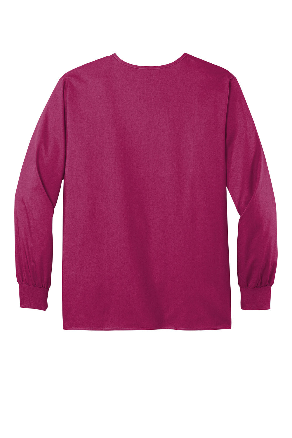 Wink® Unisex WorkFlex Snap-Front Scrub Jacket in wine color, flat back design, made by Print-View, showing the front view of the jacket.