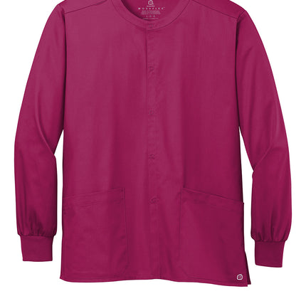 Wink Unisex WorkFlex Snap-Front Scrub Jacket front view red - personalized embroidered name option by Print-View