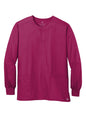 Wink® Unisex WorkFlex snap-front scrub jacket in wine color, with a flat front and multiple pockets, made by Print-View.