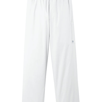 Wink Women’s WorkFlex cargo pant in white, flat back view showing durable fabric and functional side pockets.